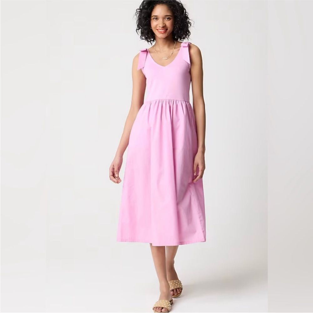 NWT J Crew pink midi cotton blend bow strap dress small s